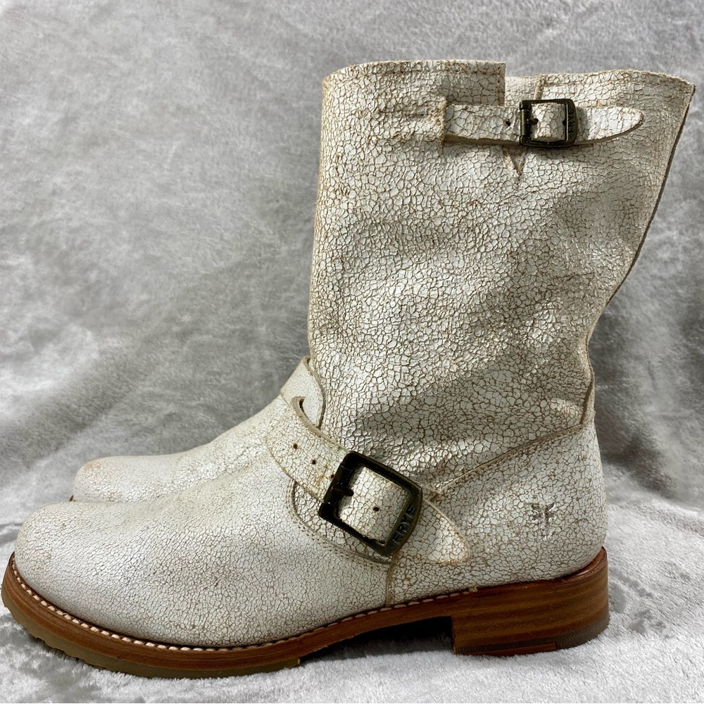 FRYE Women's Veronica Leather Boots Booties sz 11 White Distressed Cracked NWOB - Picture 7 of 16